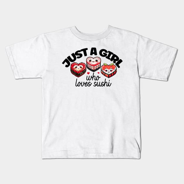 Just a girl who loves sushi Kawaii Anime Heart Shaped Sushi Kids T-Shirt by jadolomadolo